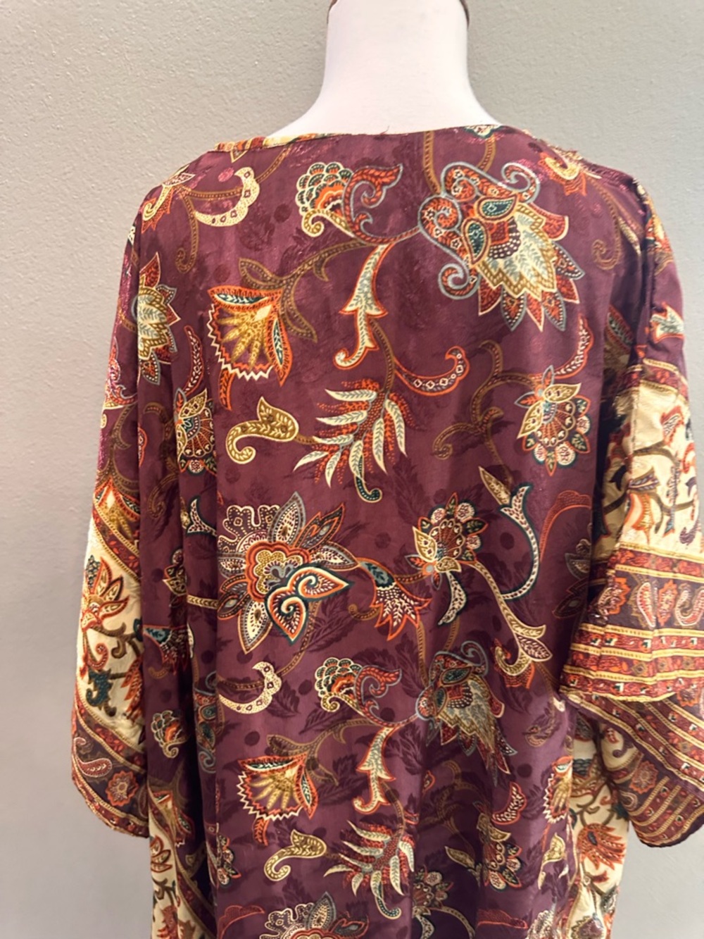 Simply Basic Vintage Boho Paisley V-Neck Kaftan in Burgundy Gold One Size - Picture 16 of 16